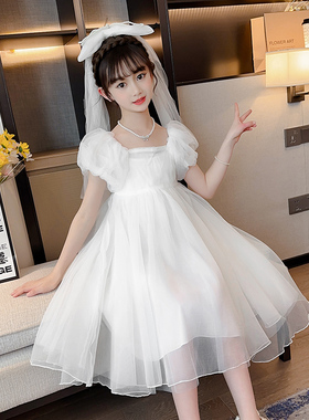 女童连衣裙e夏超仙儿童白色纱裙公主裙女孩礼服裙子六一演出服夏