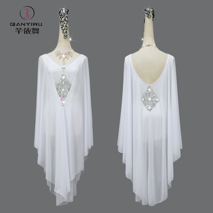 2023新款 专业舞F蹈高级伦巴表演出花服艺考仙 白色拉丁舞比赛服装