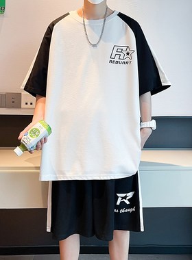 运动套装男夏季潮流青少年中学生冰丝短袖tM恤男孩穿搭一整套球服