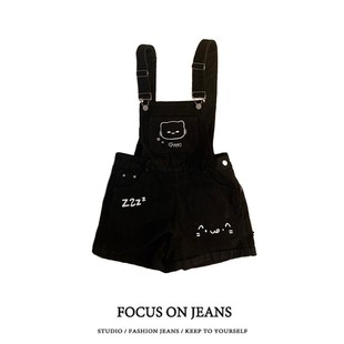 减龄宽松百搭休闲连体短裤 女夏季 胖mm萌系印花设n计感背带裤 大码