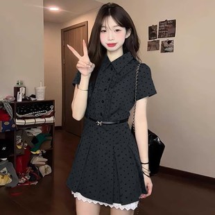 送腰带有里布韩系连衣裙女学院风B穿搭收腰显瘦a字短裙D0865