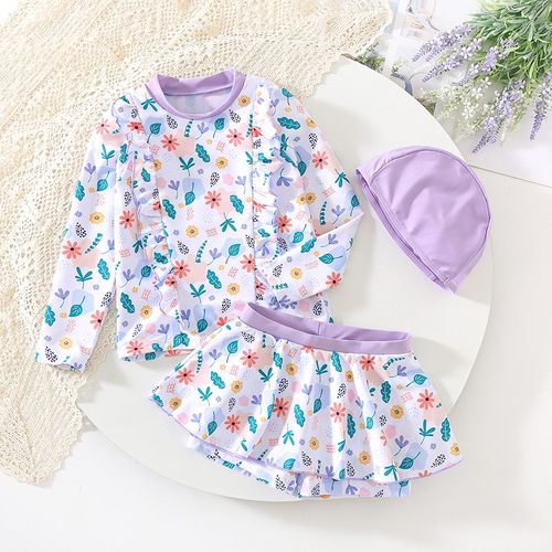 女童泳衣分体长袖防晒裙式平角裤儿A童泳衣3-6岁5女宝宝速干游泳