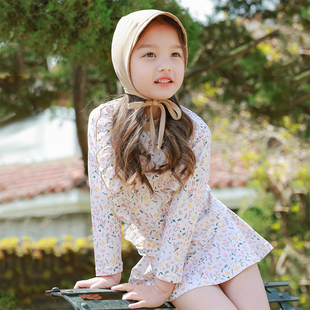 防晒速干女孩T中小童咖色游泳衣 分体女童长袖 2025年新款 儿童泳衣