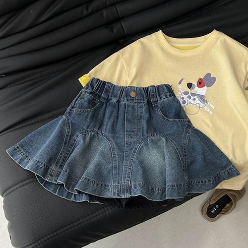 韩国童装女童短裙2025夏季新款洋气荷叶边百褶R裙小女孩牛仔半身