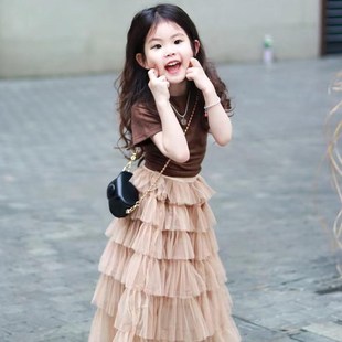 女童夏季裙子2024新款洋气儿童海边G度假蛋糕裙公主半身裙女孩夏