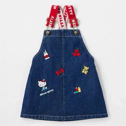 日单儿童女宝牛仔背带裙刺绣50周S年背带裙背心裙