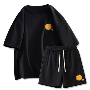 男士 v休闲运动夏装 纯棉短袖 300斤大码 男一整套男装 男夏季 短裤 套装