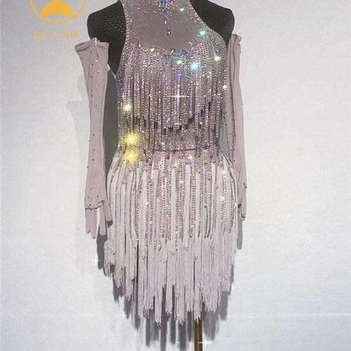 高级版拉丁舞比赛服专业赛t服满钻超闪舞蹈服成人女儿童带钻071