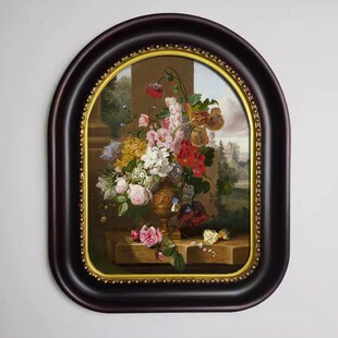 拱形油画框定制尺寸深色人物风景画框仿古金做照片相框挂墙