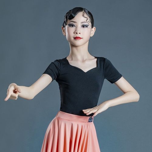 儿童拉丁舞蹈练功l服女童吊带训练服连体上衣少儿短袖练习服舞蹈