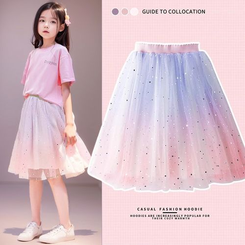 女童裙子春秋半身裙女孩夏季短裙2B024新款儿童大童公主网纱裙套