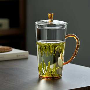 天久璃匠 300ml盎然绿茶杯高硼硅玻璃杯带手柄耐高温办公杯个人杯