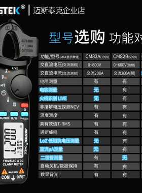 MESTEK高精度数字防烧自动量程交直流便携式钳形表CM82A 82B 82C