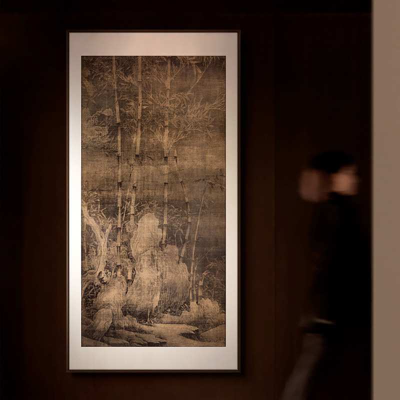 新中式私房菜馆走廊过道大幅装饰画中古风竹石图名画玄关风景挂画