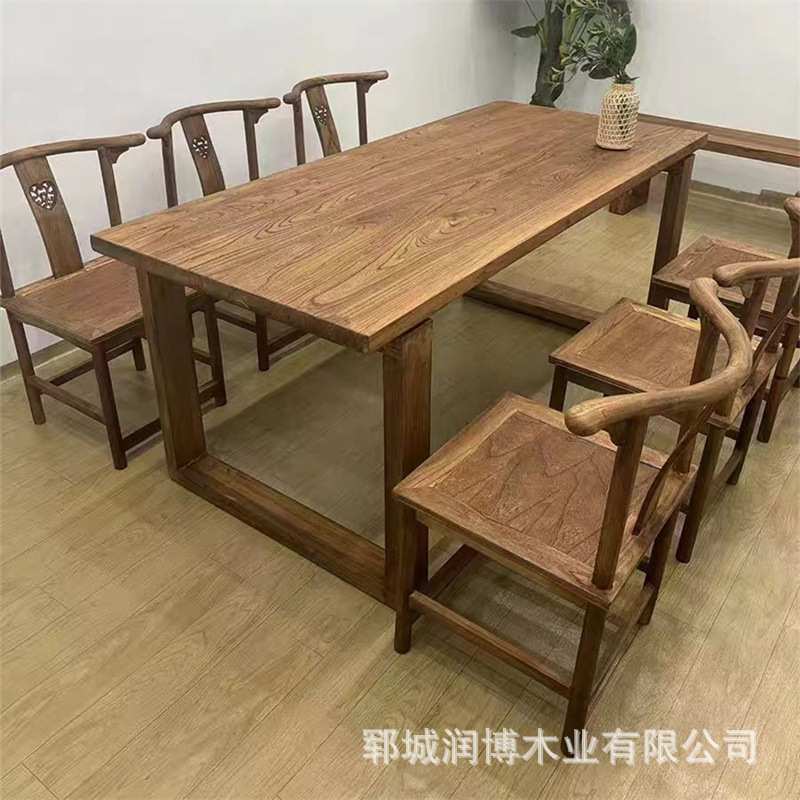 老榆木书桌家用大板桌餐桌看书学习桌电脑桌实木工作台办公桌子