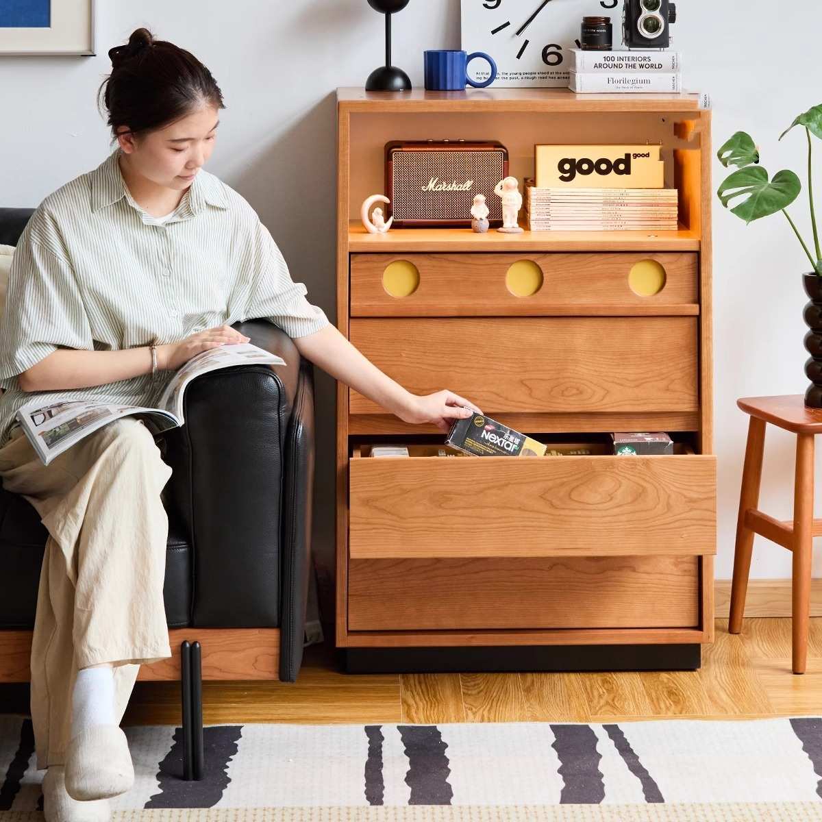 樱桃木五斗柜复古小户型卧室客厅实木储物柜多功能收纳柜