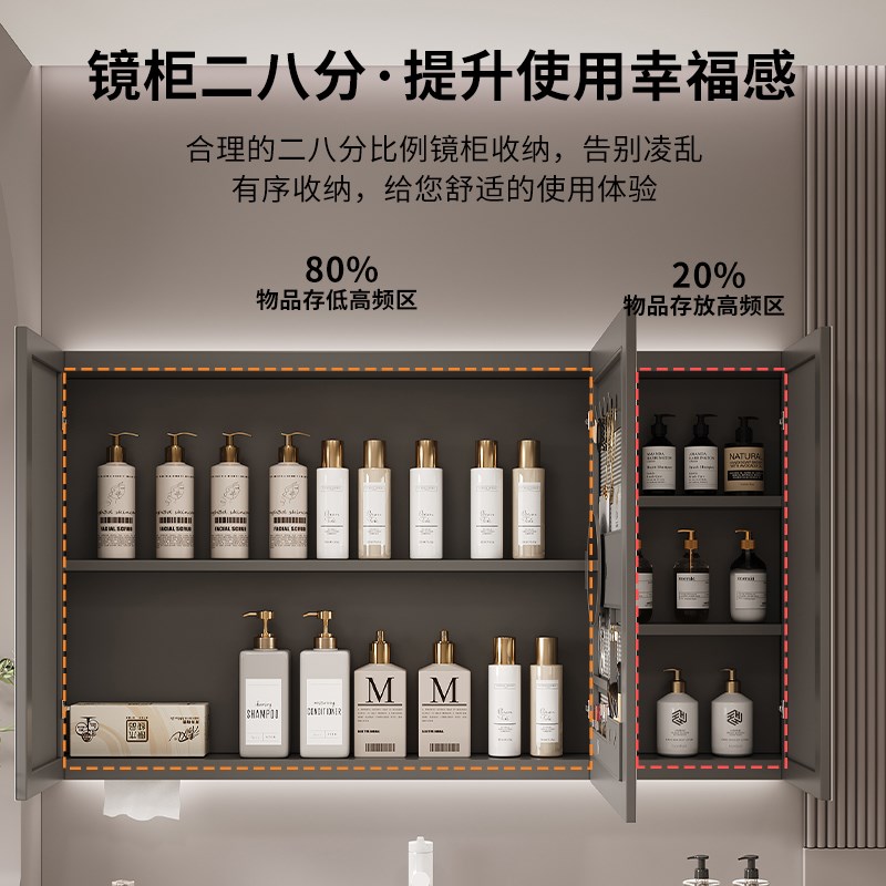 实木智能浴室镜柜挂墙式化妆室浴室镜带背板洗手间镜子置物架储物