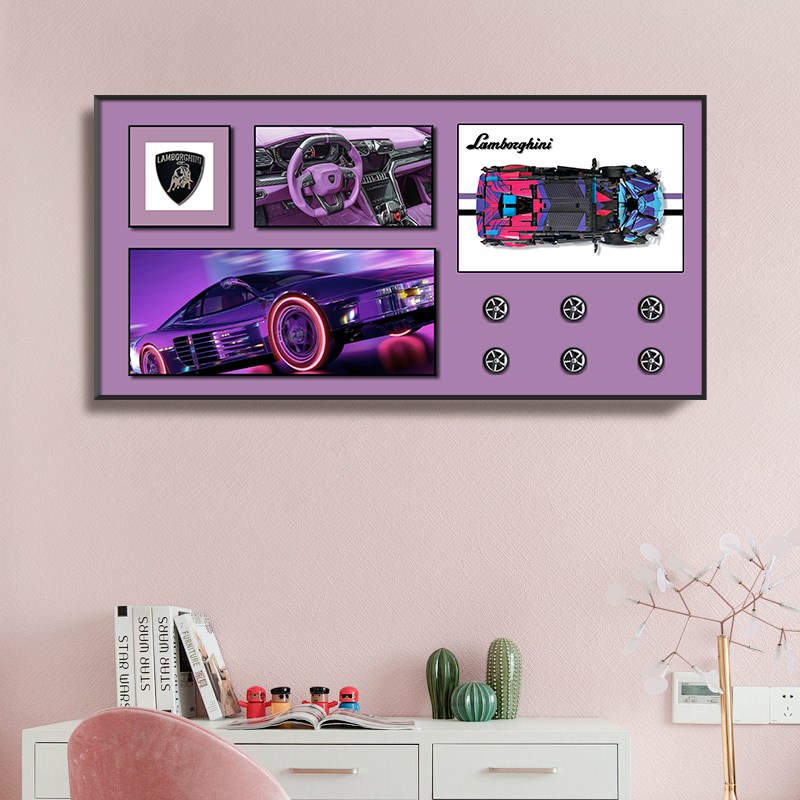 高级感DIY汽车装饰画立体实物画积木上墙相框挂画卧室儿童床头画