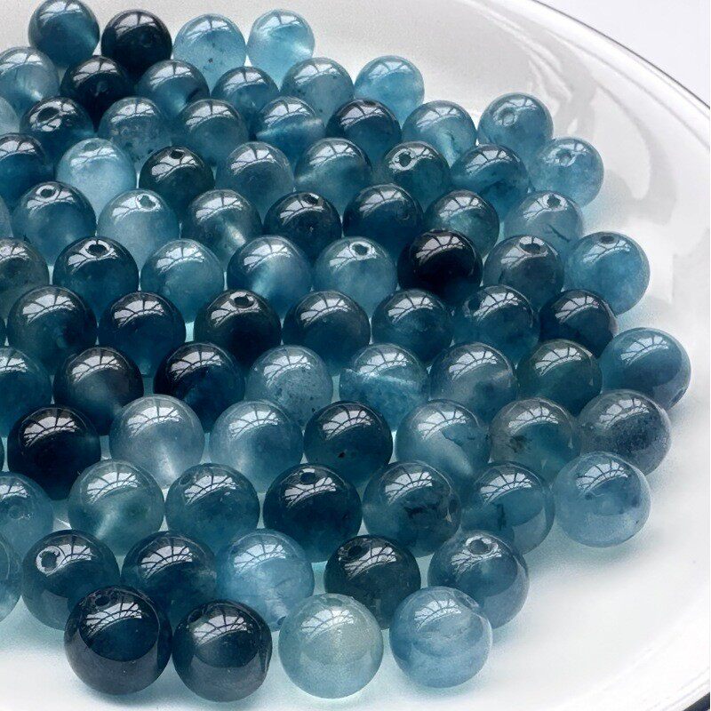 冰种翡翠色天晴冻飘花散珠子DIY手工圆珠半成品串珠手链项链饰品
