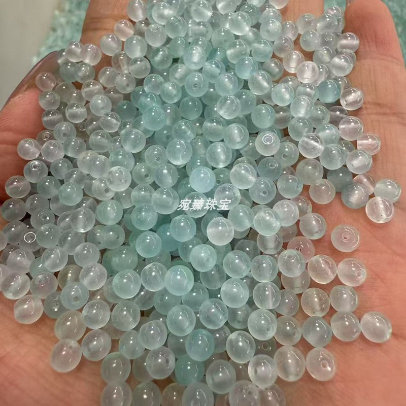 翡翠巴山4mm冰晴绿冰透天青冻圆珠隔珠隔片DIY配件饰品玉石散珠