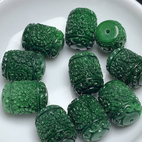 仿翡翠干青雕花桶珠散珠批发 diy雕花古风配饰手链项链耳坠配件