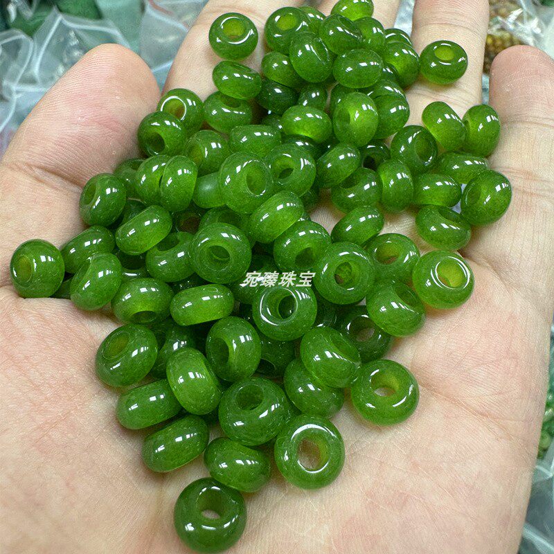 台湾青玉碧玉色石英岩玉算盘珠玉环跑环手链串珠diy手作材料配件