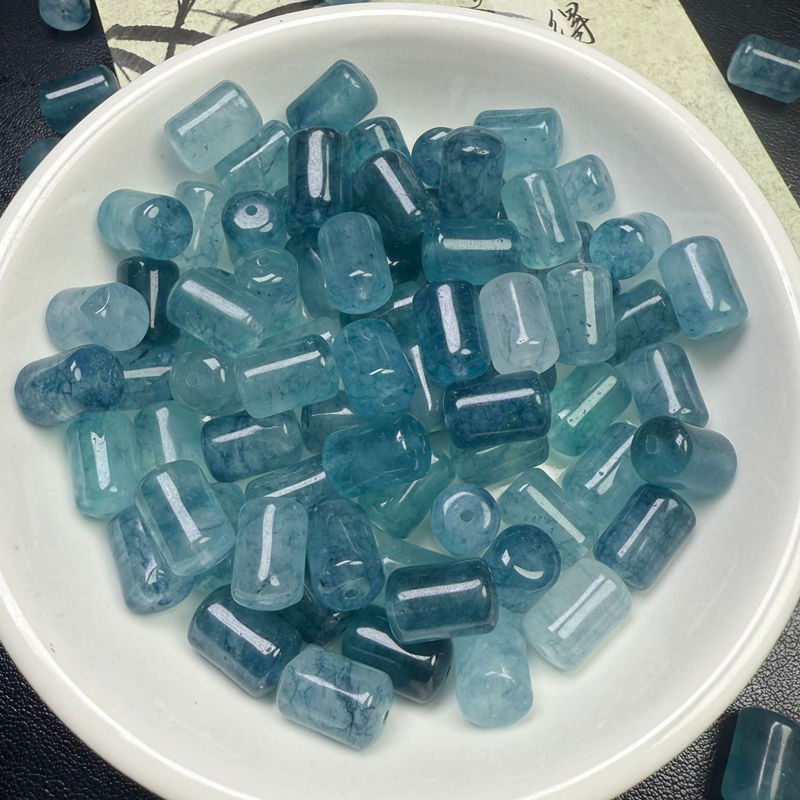 冰蓝天青冻桶珠海蓝宝色8x12mm散珠批发DIY配饰配件海蓝之谜桶珠