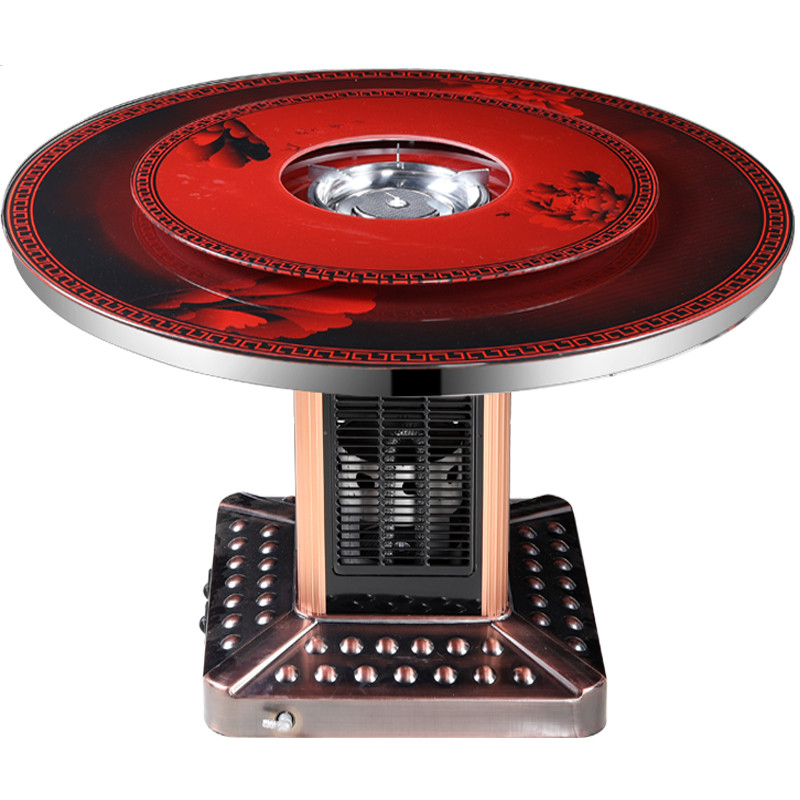 气电两用取暖桌火锅餐桌天燃气电烤桌烤火桌圆形电暖桌家用烤火炉