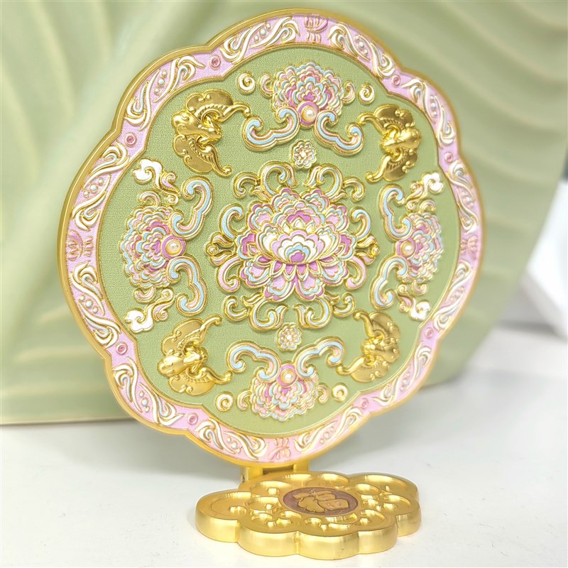 福瑞花韵/好运连连文创小镜子折叠镜化妆镜中式美学传统花纹浮雕