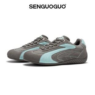 男女2025夏季 蓝灰色德训鞋 新款 4CM内增高鞋 森果果 子板鞋 赛车鞋