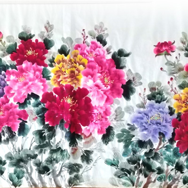 六尺纯手绘写意富贵大牡丹  客厅卧室书房间背景墙装饰挂国画定制图片