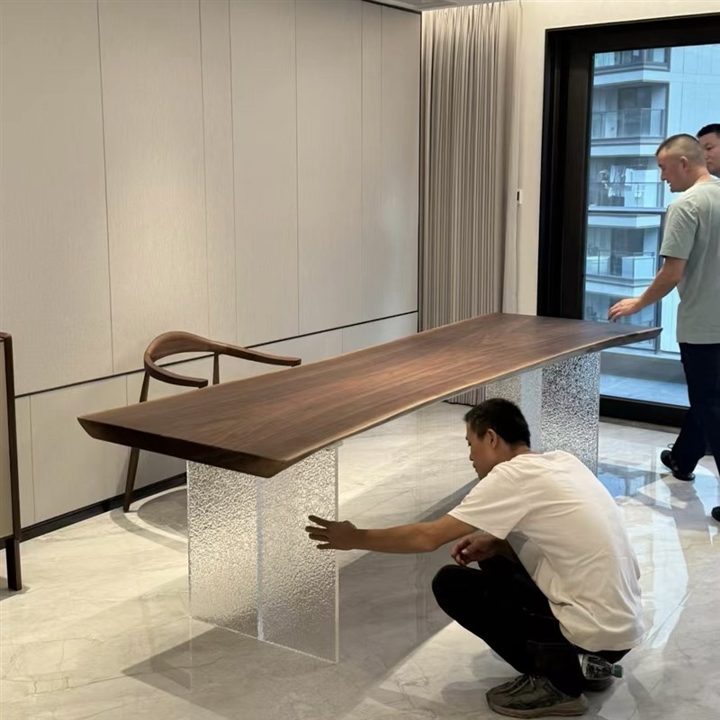 北美黑胡桃木大板桌实木茶桌家用办公桌简约现代大板桌岛台餐桌