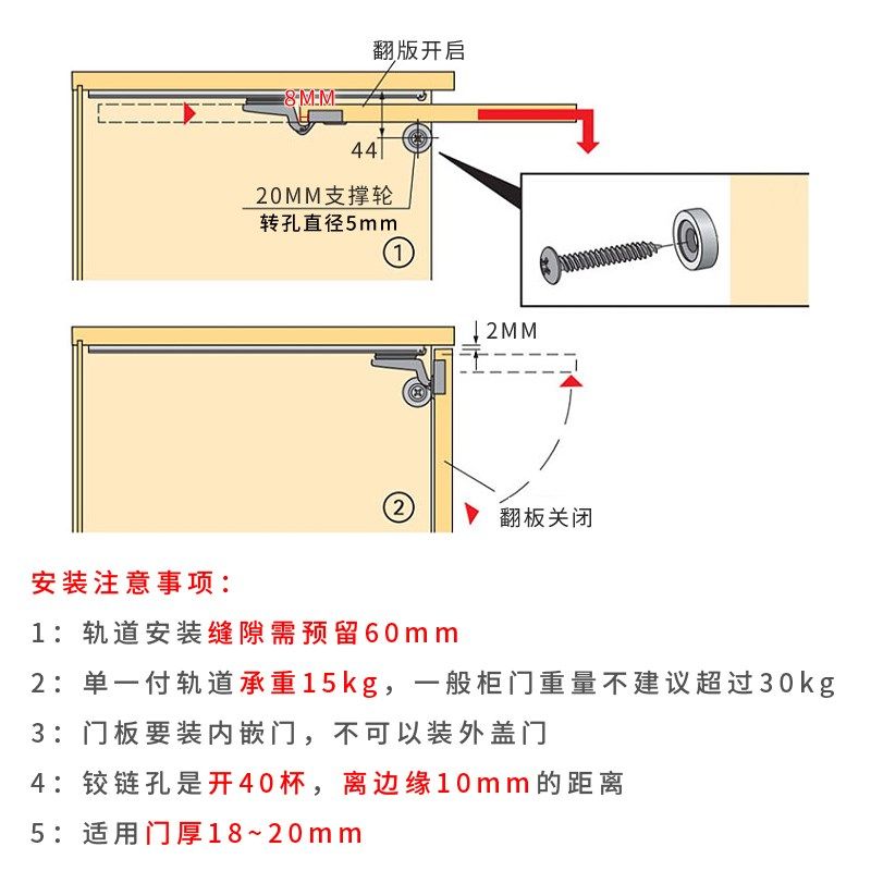 空调柜门上翻隐藏折叠回旋门轨道顶装橱柜侧翻内藏口袋门五金配件