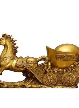 装饰马开运纯铜马拉元宝铜马拉车铜马上发财铜器元宝招财唐马摆件