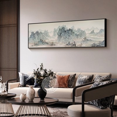 千里江山图挂画宋氏美学客厅沙发背景墙装饰画办公室背有靠山墙画