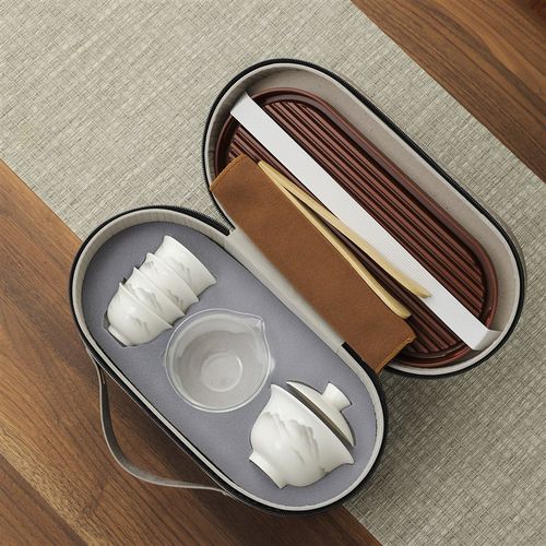 羊脂玉白瓷旅行茶具套装便携收纳高端快客杯送客户喝茶装备定制