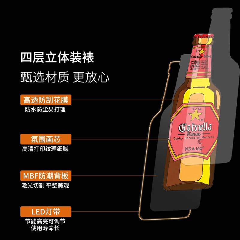 工业风酒吧墙面装饰画啤酒广告牌发光挂画清吧酒馆烧烤店氛围灯画图片