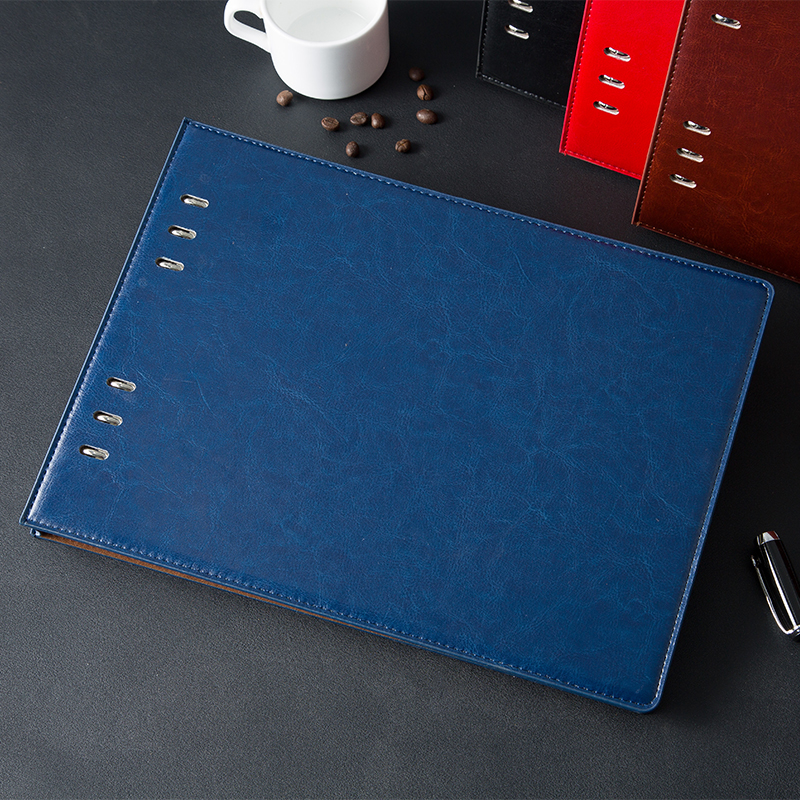 横版皮面笔记本子活页夹可拆卸商务记事本办公用品加厚大活页本A4