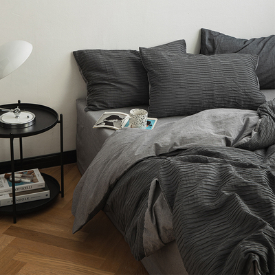 高级调性~泡泡纱四件套水洗棉简约大气全棉床上用品民宿随性