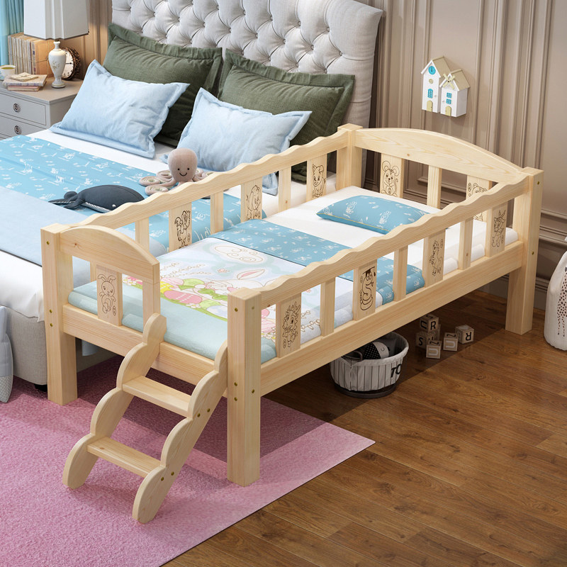 实木婴儿床儿童宝宝床带护栏围栏拼接大床加宽男女孩小床滑滑梯床