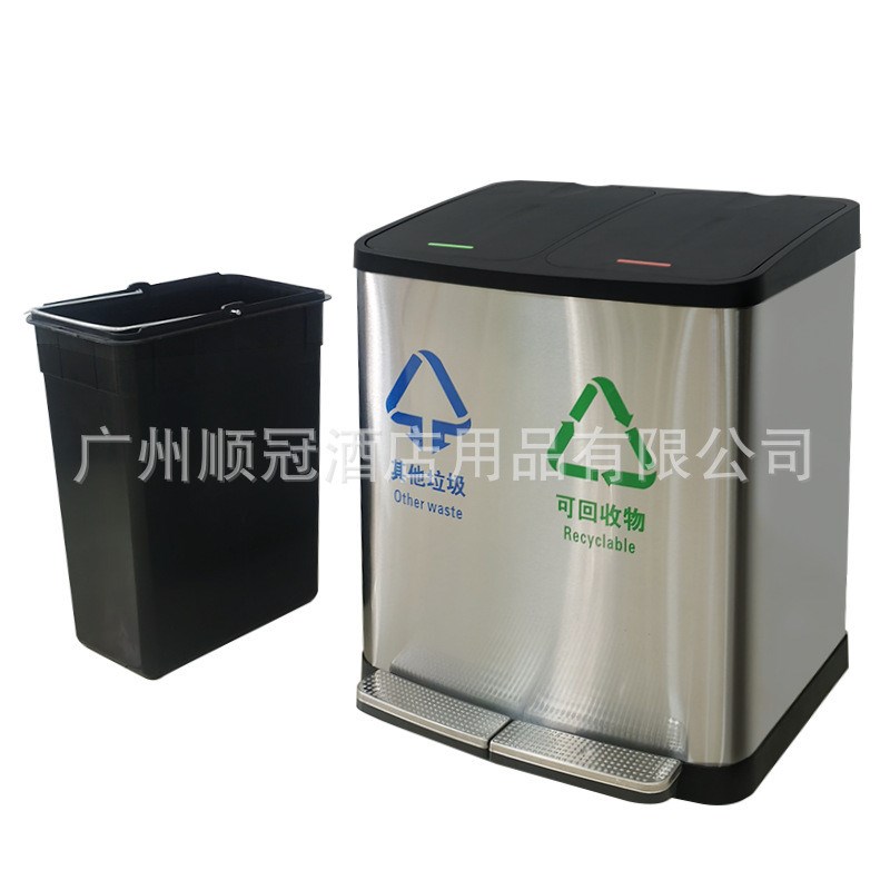 大号100L不锈钢连体四分类垃圾桶脚踏带盖大容量室内家用厨房18升