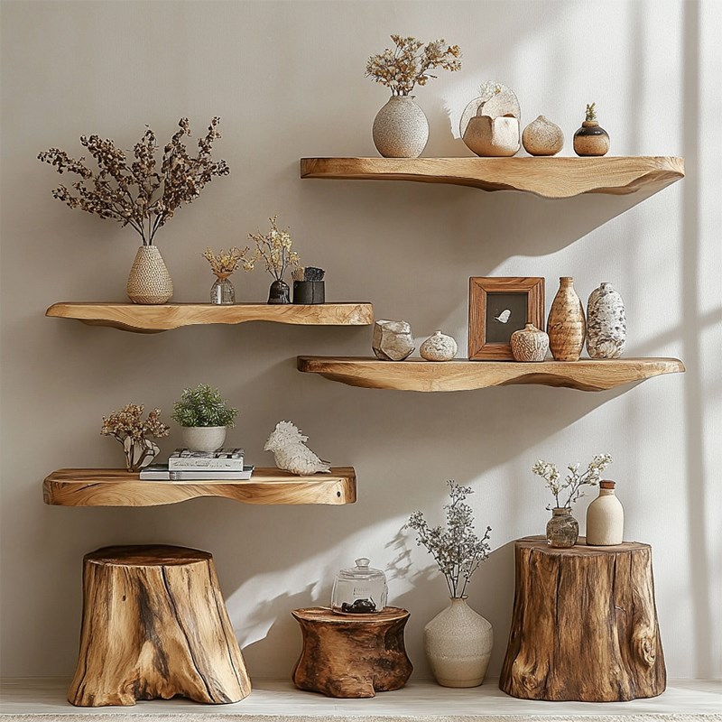 墙上置物架壁挂架子挂墙花架家用书架艺术造型多层床头实木收纳架