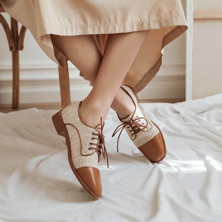 新款拼色系带女单鞋小码30 31 32 33大码41-43粗跟低帮女鞋,女鞋,浅口单鞋,淘宝优惠券,粉丝福利购,淘宝优惠卷