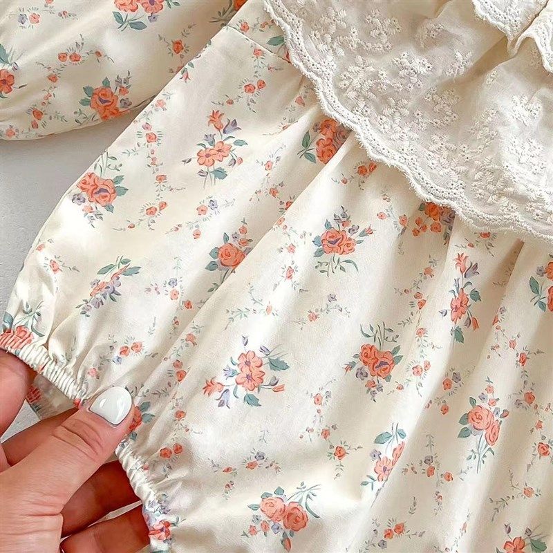 韩版包屁衣长袖百天全棉花边领公主哈衣新生儿连体爬服