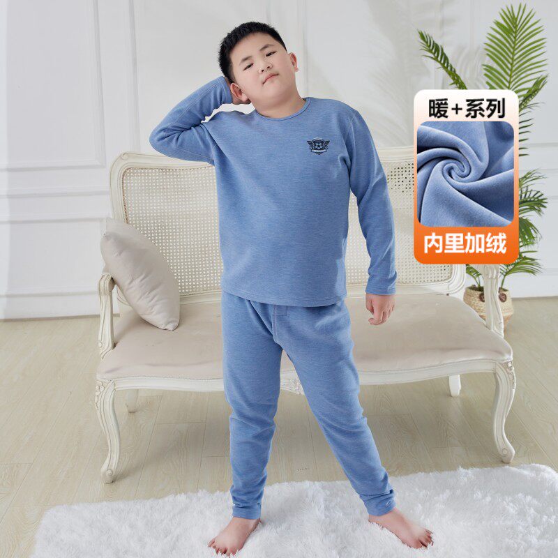 加肥大胖男童内衣套装加绒厚保暖儿童青少年大童胖童秋衣卫生裤宽