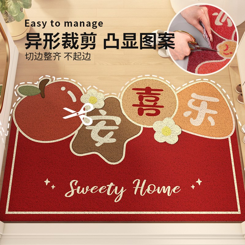 入户门垫进门地垫红色玄关脚垫2024新款进户大门口丝圈地毯可裁剪