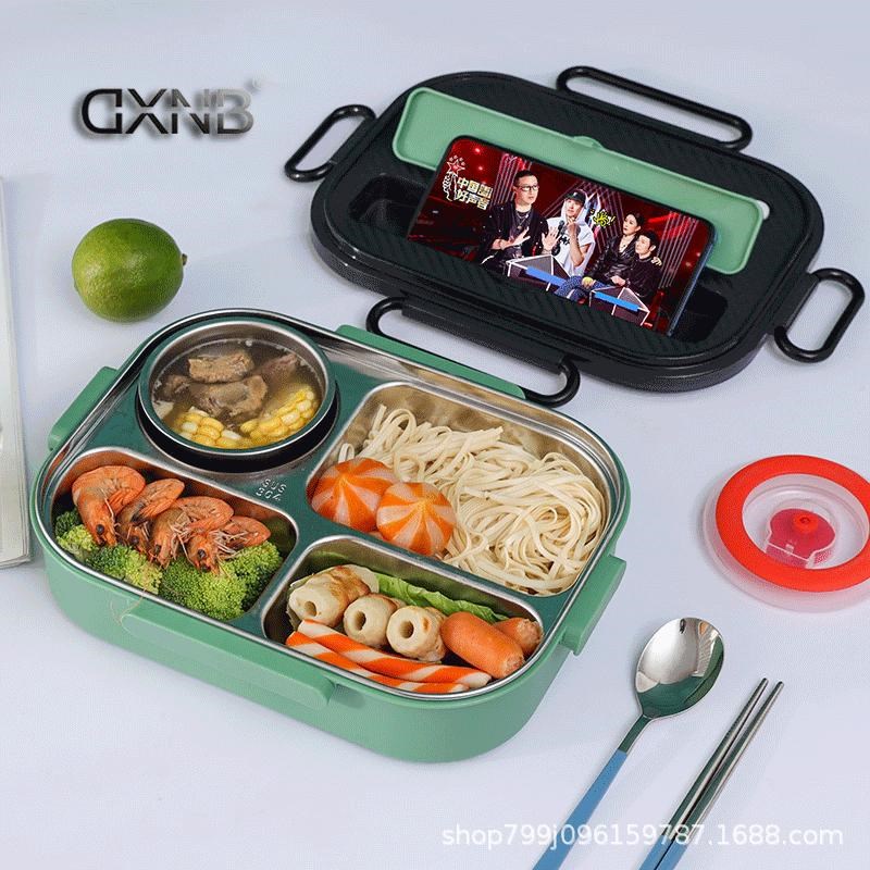 304不锈钢保温饭盒学生微波炉大容量加深分格便当盒上班族午餐盒