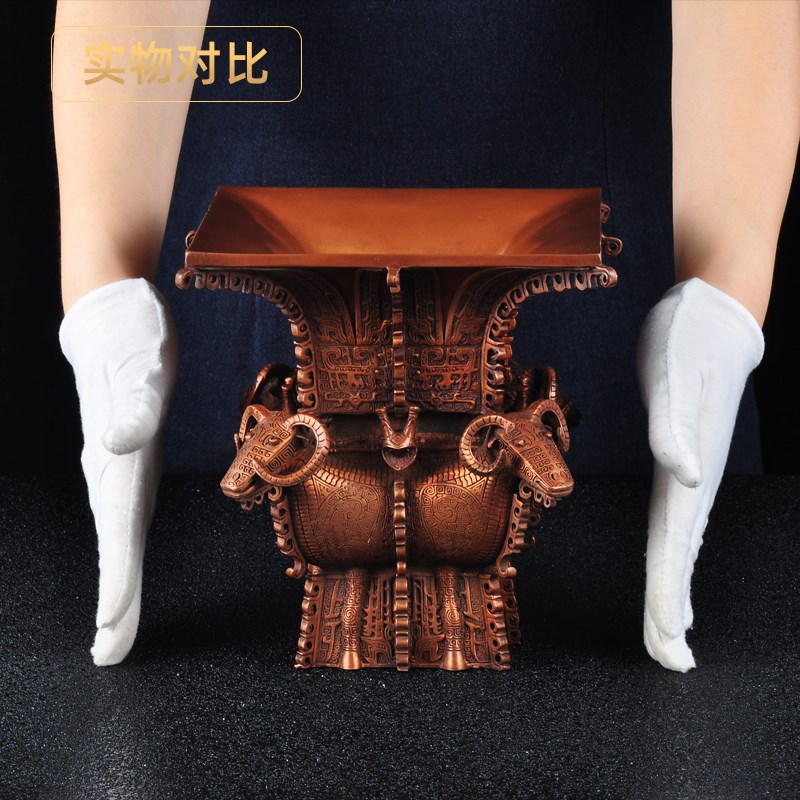 紫铜鼎摆件四羊方尊鼎中式铜鼎家居客厅公司办公室鼎装饰商务礼品