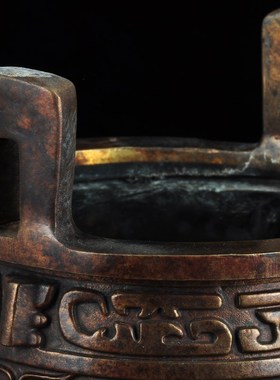 彩铜兽面纹鼎摆件三足圆鼎鼎盛千秋铜鼎客厅公司办公室装饰工艺品