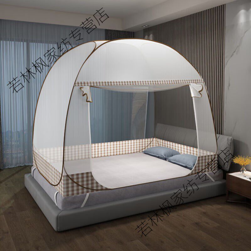 清奈无底蚊帐蒙古包蚊帐免安装可折叠家用双人床拉链门有无底钢丝